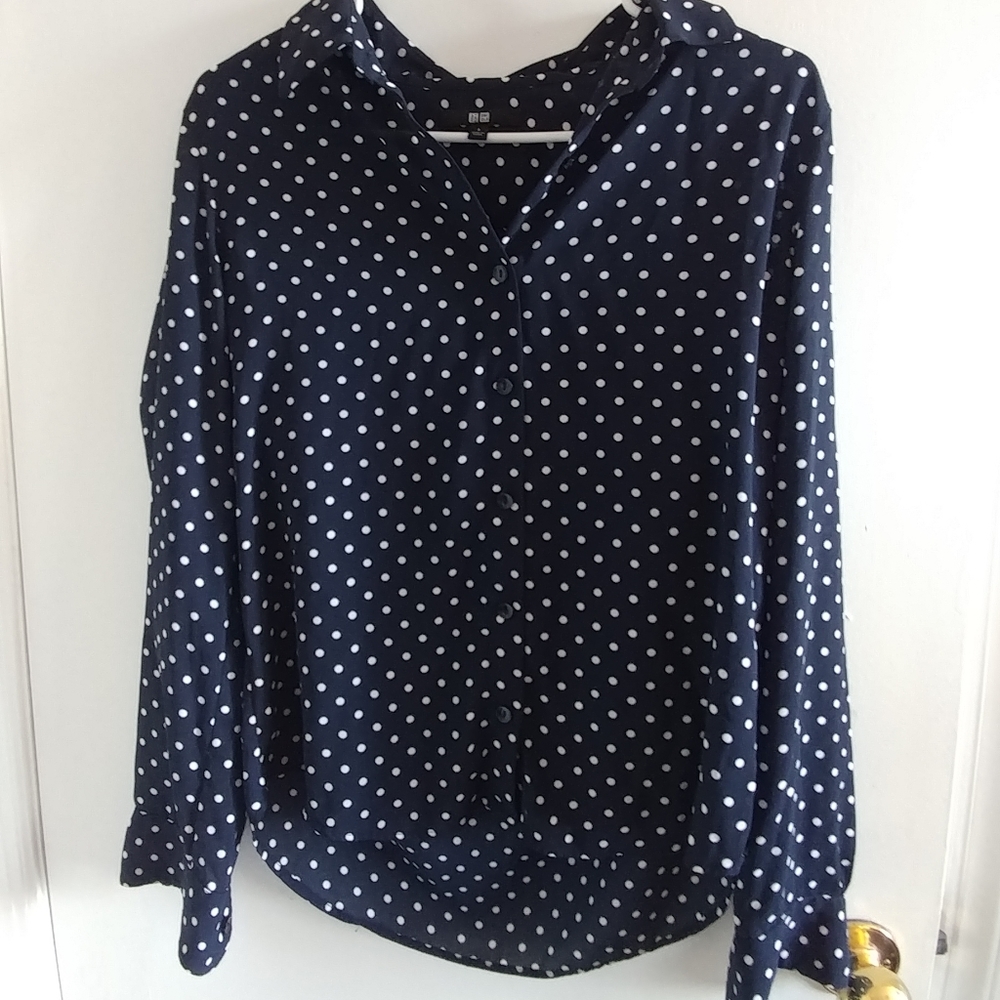 Polka dot Uniqlo Navy blouse size s